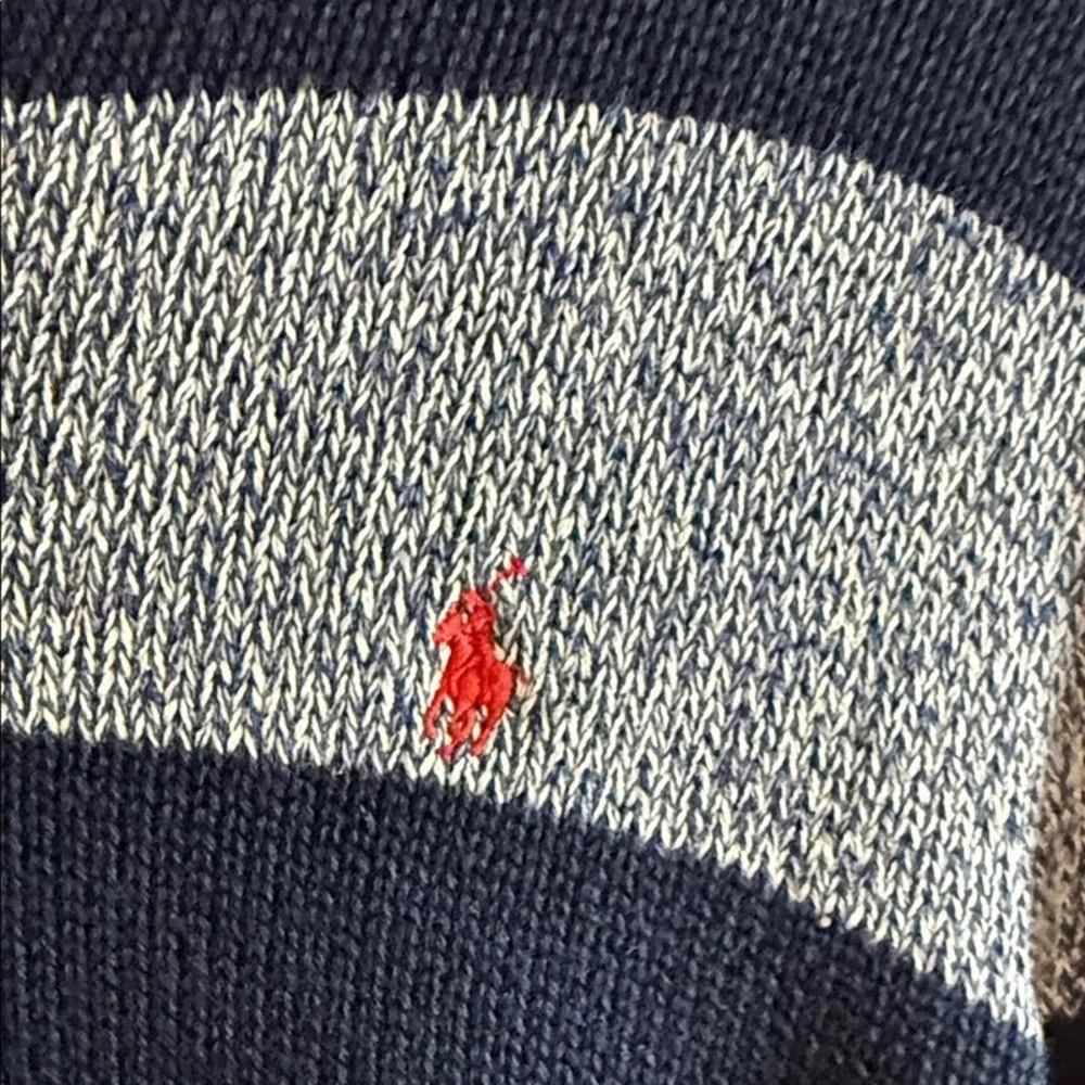 Polo by Ralph Lauren Navy and Heather Gray Striped V-Neck Sweater